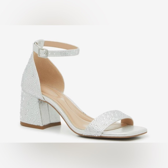 Kelly & Katie Shoes - Kelly & Katie Silver Heeled Sandals with Sparkly Finish